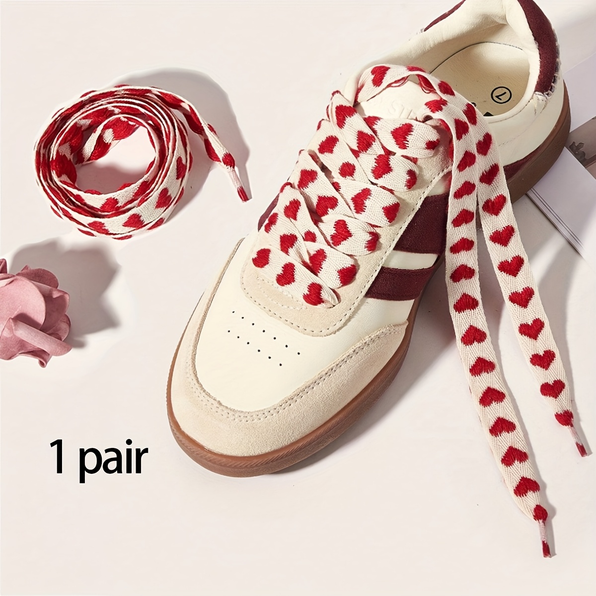 A Pair Of Fashionable Heart-shaped Flat Shoe Laces, Suitable For Casual Flats, Made Of Polyester, Footwear Accessories