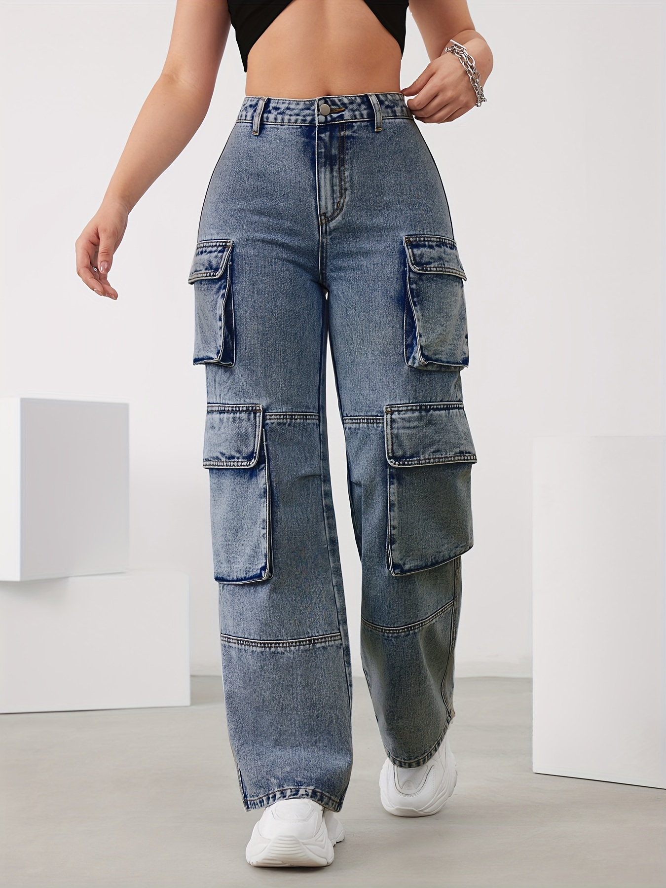 Plus Size Blue Cargo Pocket Jeans