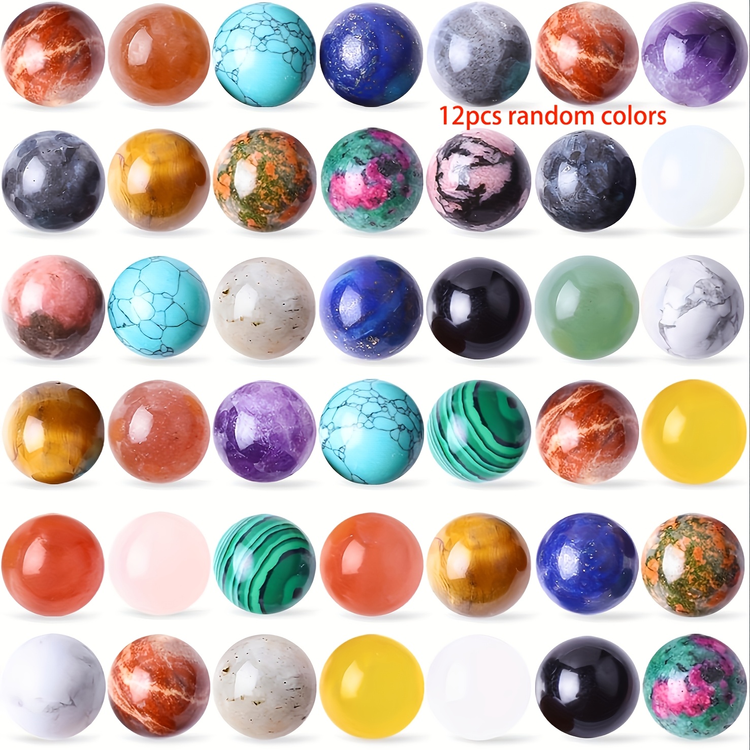 TEMU Lot de 12 boules de de chakra de couleur aléatoire, mini sphères de quartz de 16 mm de diamètre, perles boules sculptées à , , ornements à soi-,