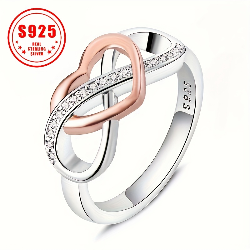 

S925 Sterling Silver Ring Trendy Infinity + Shining Zirconia Daily Outfits Party Accessory High Quality Jewelry. 1.8g/0.06oz