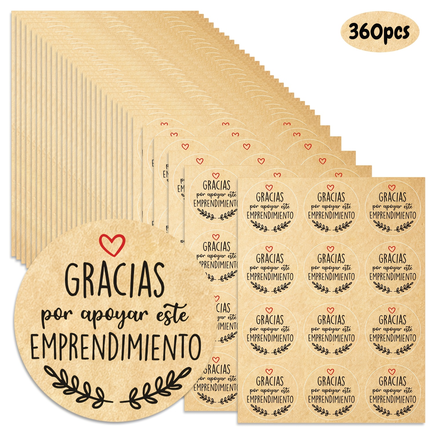 TEMU 360 pegatinas vintage de papel con "Gracias" en español, pegatinas de redondas de , etiquetas autoadhesivas para empaque exprés de tienda en