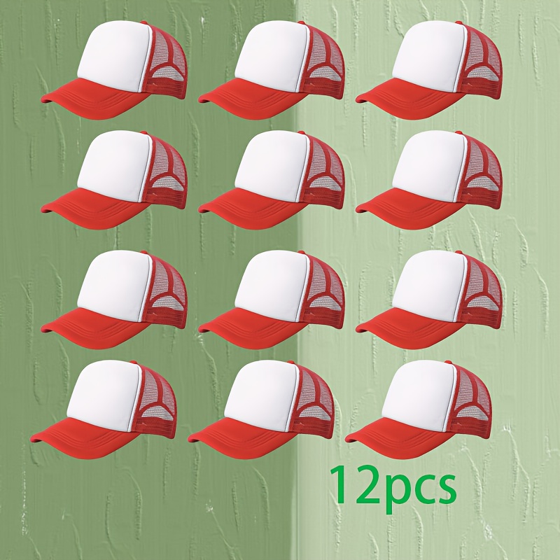 12pcs Custom DIY Pattern Printed Mesh Baseball Caps, Fashionable Style