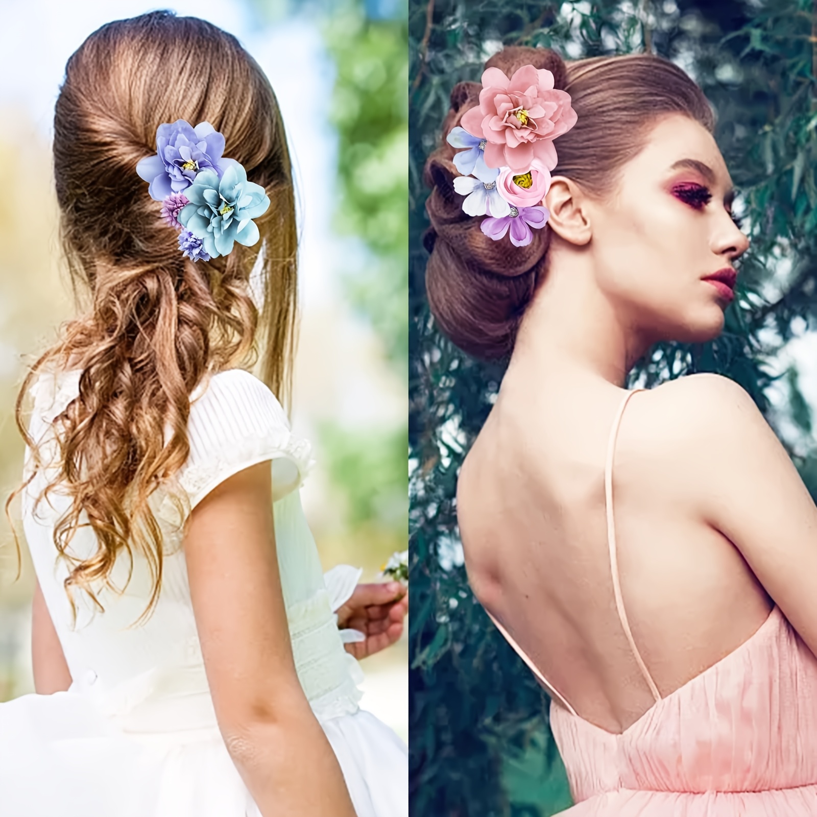 three     from bohemian hair flower clips hawaiian flower hair accessories for weddings parties casual wear elegant floral hairpins in purple   more wedding hair accessories party hair decor bohemian styl Product details 2