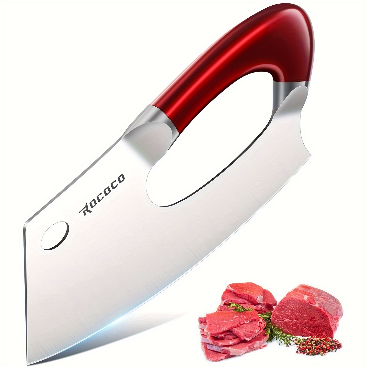 

Meat Cleaver Knife Unique Effort Saving Kitchen Knife Professional Stainless Steel Chef Cooking Knives For Cutting Meat Vegetable Father's Day Christmas Gift Red