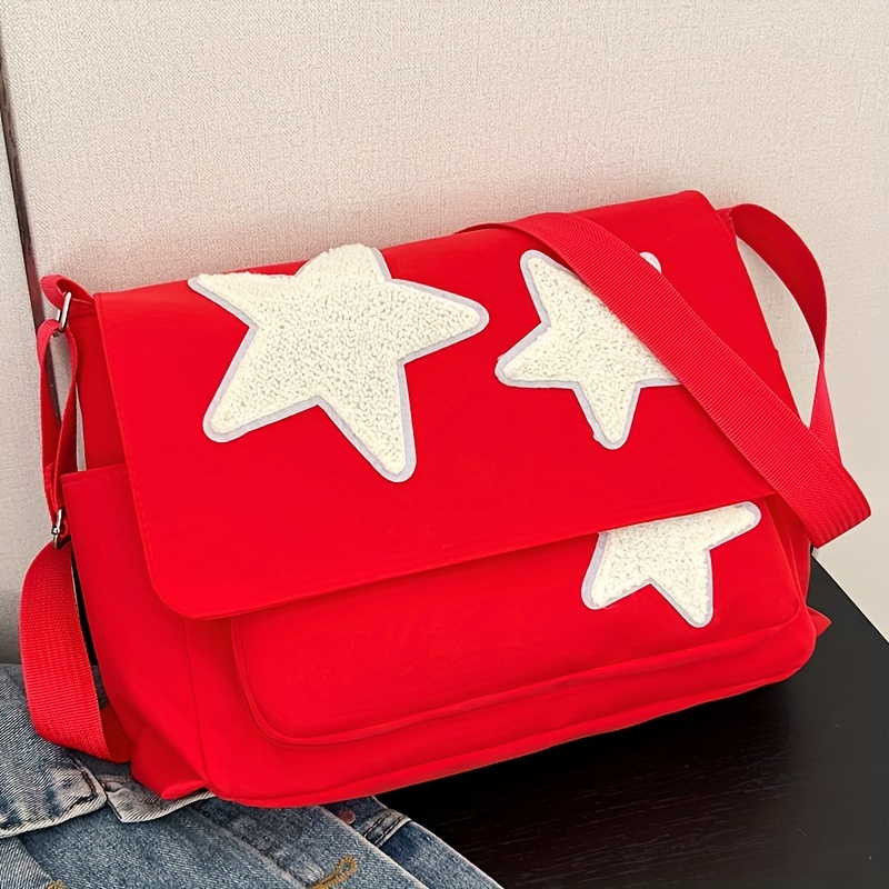 

Chic Unisex Nylon Crossbody Bag With Adjustable Strap, Casual Star Design, Lightweight Messenger Bag For Everyday Use