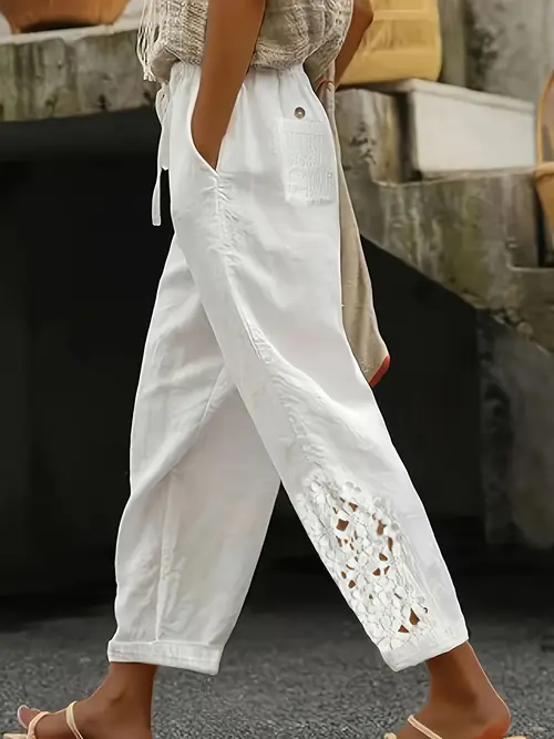 lace drawstring pants women casual and versatile high waist pants