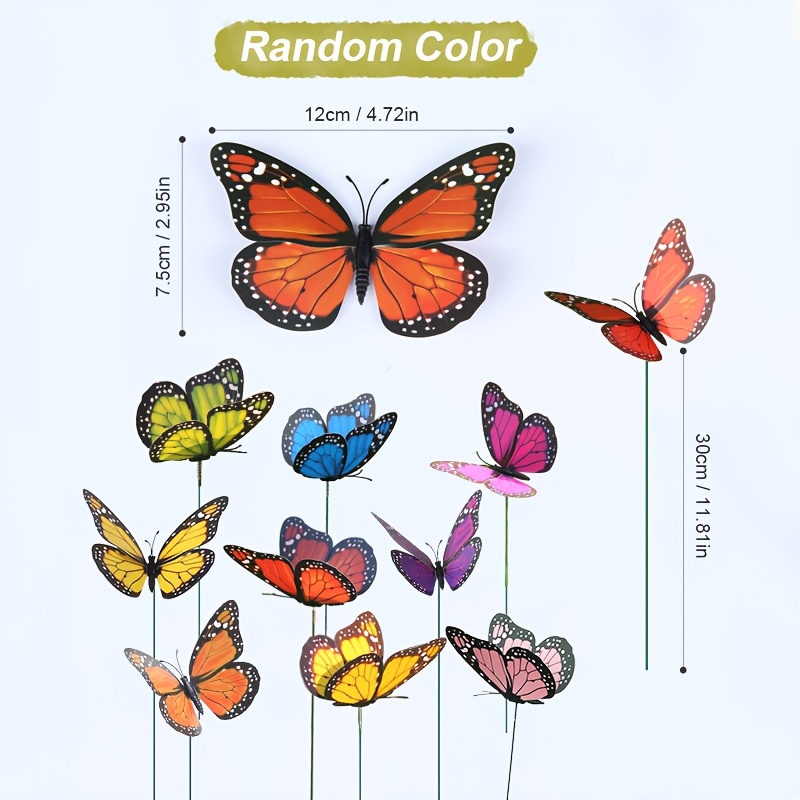 Image of [3d] 10pcs 12cm Simulated Butterflies, Outdoor Garden Decoration Colorful Stakes, Pvc, Yard Garden Decoration, Suitable For , Random Color