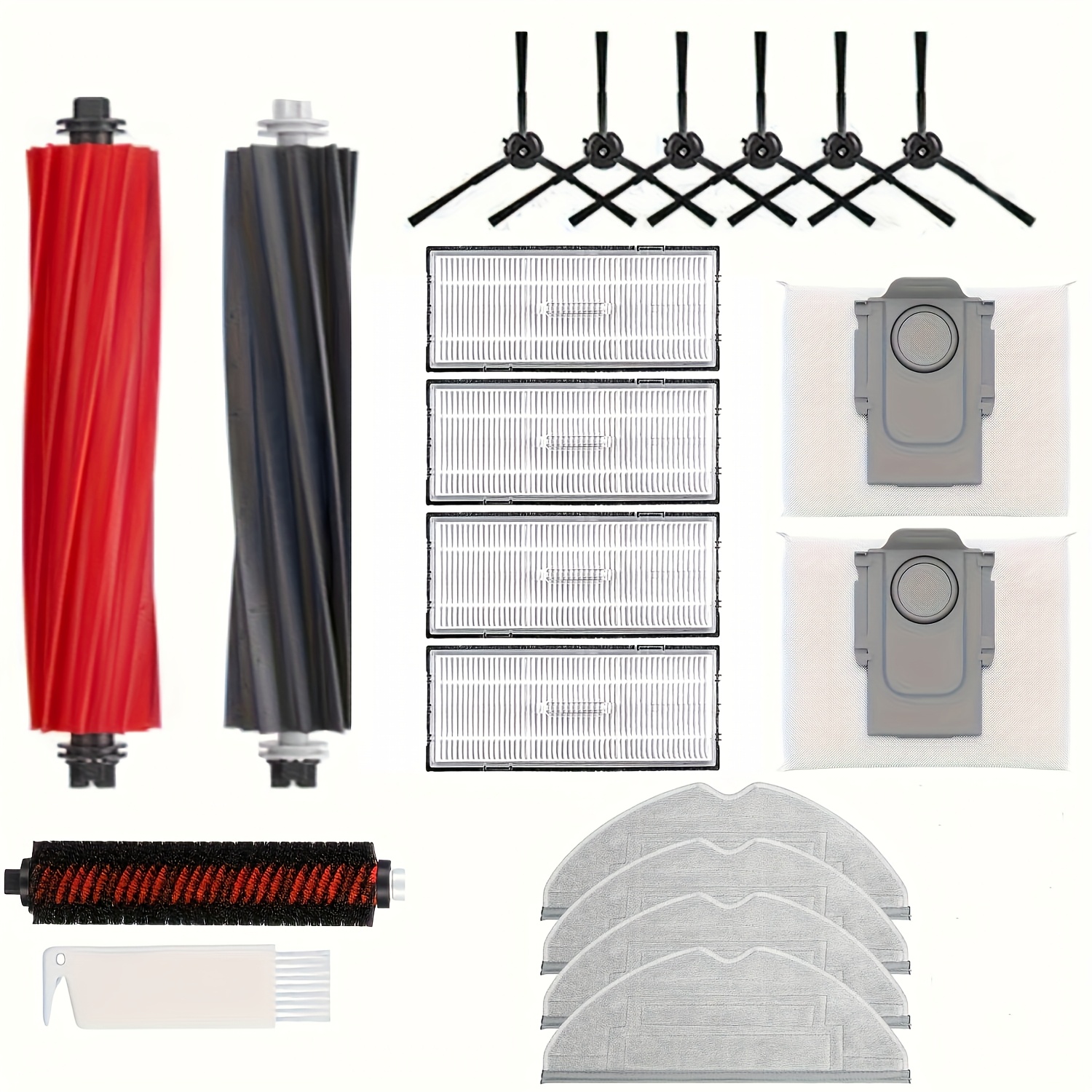 20pcs Accessories Kit For S8/ Robot Vacuum Cleaner, 1 Set Main Brush, 1 Rolling Brush, 4 Filters, 6 Side Brushes, 4 Mop Cloth Pads, 2 Dust Bags, 1 Cleaning Tool
