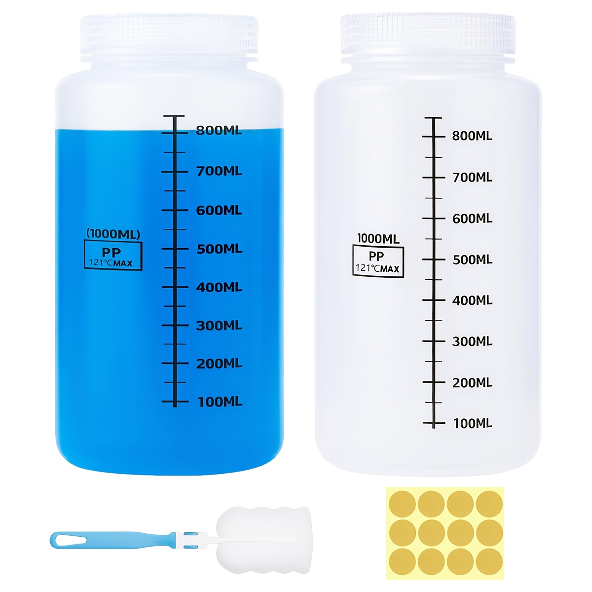 Image of 2 Pack 1l Wide Mouth Pp Plastic Sample Bottles, Semi-transparent Graduated Laboratory Measuring Bottles, Airtight Leakproof Water Sample Storage Containers Testing & Liquid Measurement