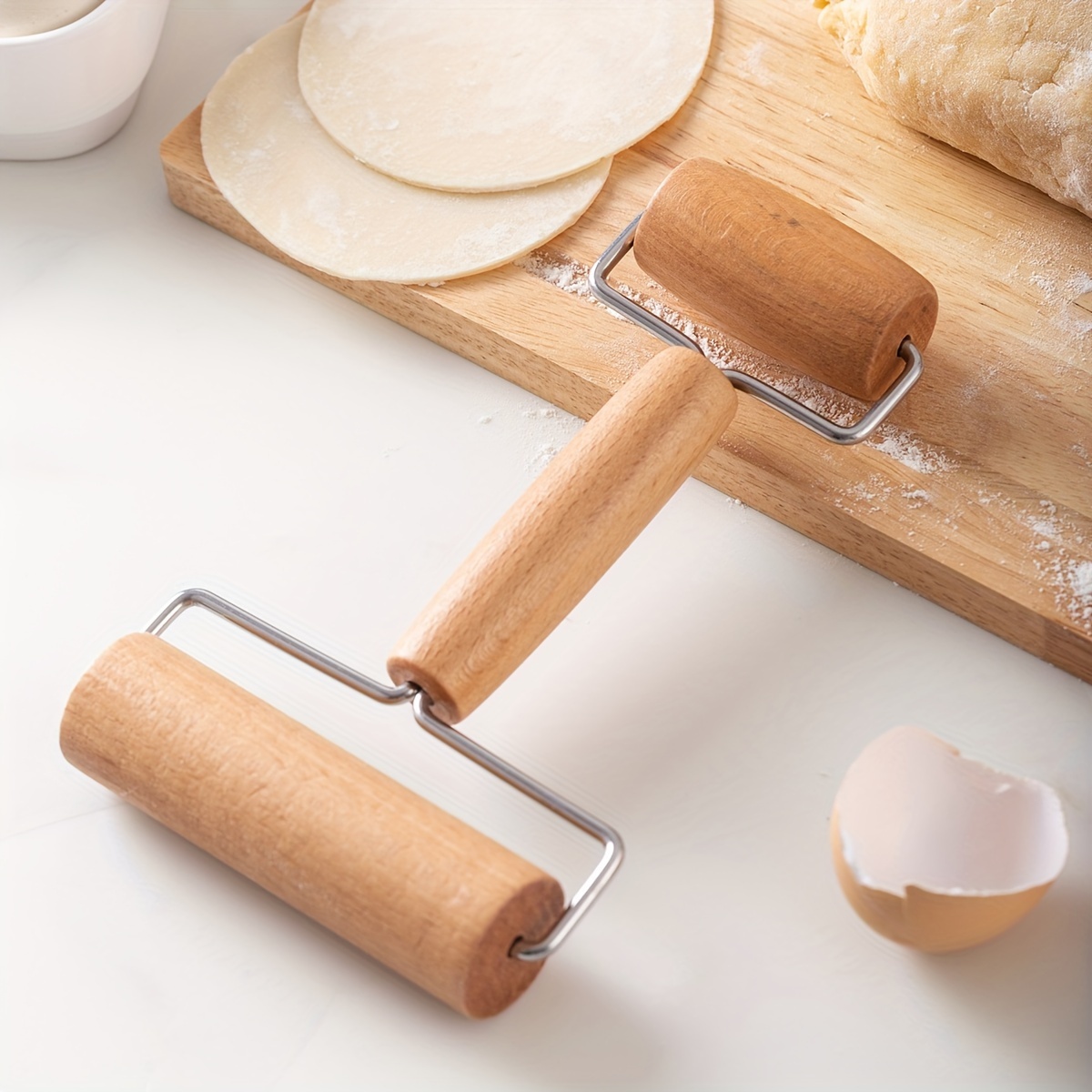 Easy-Grip Dual-Ended Rolling Pin - Stainless Steel & Wood, Perfect for Pizza, Pie, Cookies, Dumplings & Noodles - Essential Kitchen Gadget
