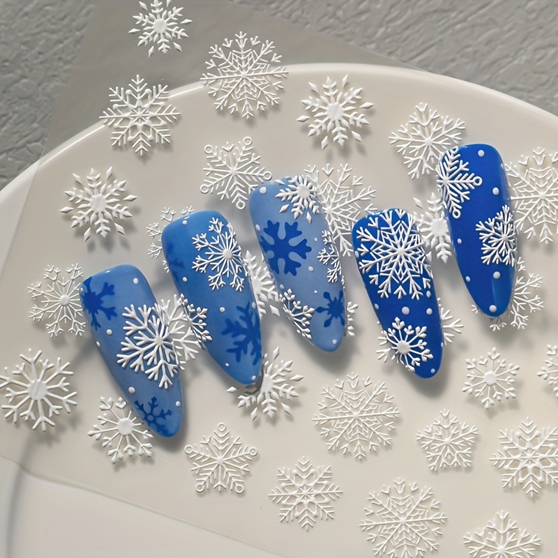 Image of A Christmas Nail Sticker, Embossed Laser Technology, Exquisite And Fresh, With Shapes Of White Snowflakes, Full Of Winter Atmosphere, Suitable For Winter Or Nail That And Snow Styles
