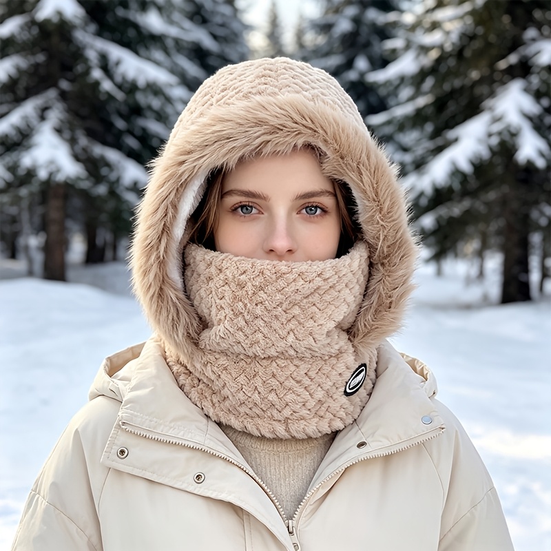Image of Winter Women's Hat, Neck, Integrated Ear-protecting Cap, Cold-proof, Warm, Thickened, Pullover Cap, Suitable For Winter Outdoor Leisure And Cycling Wear.