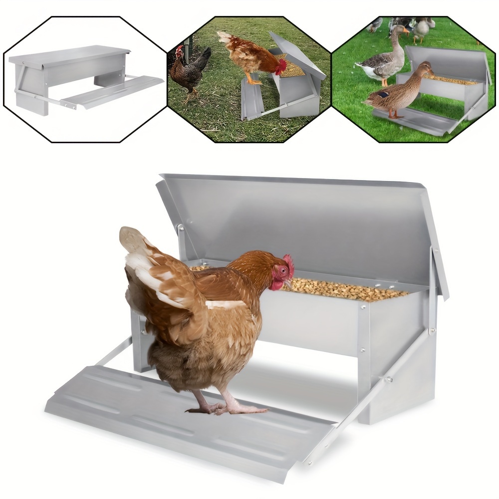 

Aufun Automatic Chicken Feeder, Poultry Feeder, With Waterproof Lid, Galvanised Steel Feeding Trough For Poultry, Chickens, Ducks, Geese