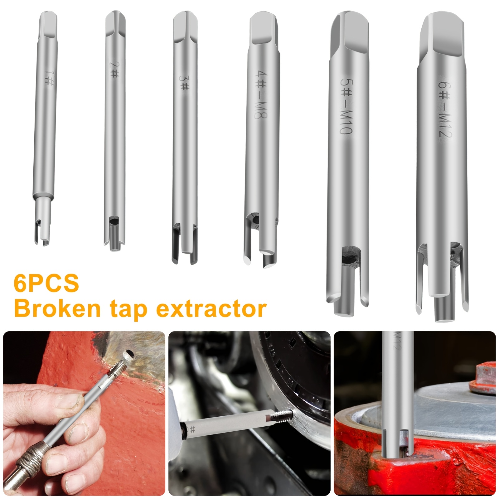 Eyech 6-Piece Broken Tap Extractor Set – M4 To M12, Heat-Treated Alloy Steel, 3/4 Flute Design For Thread Repair