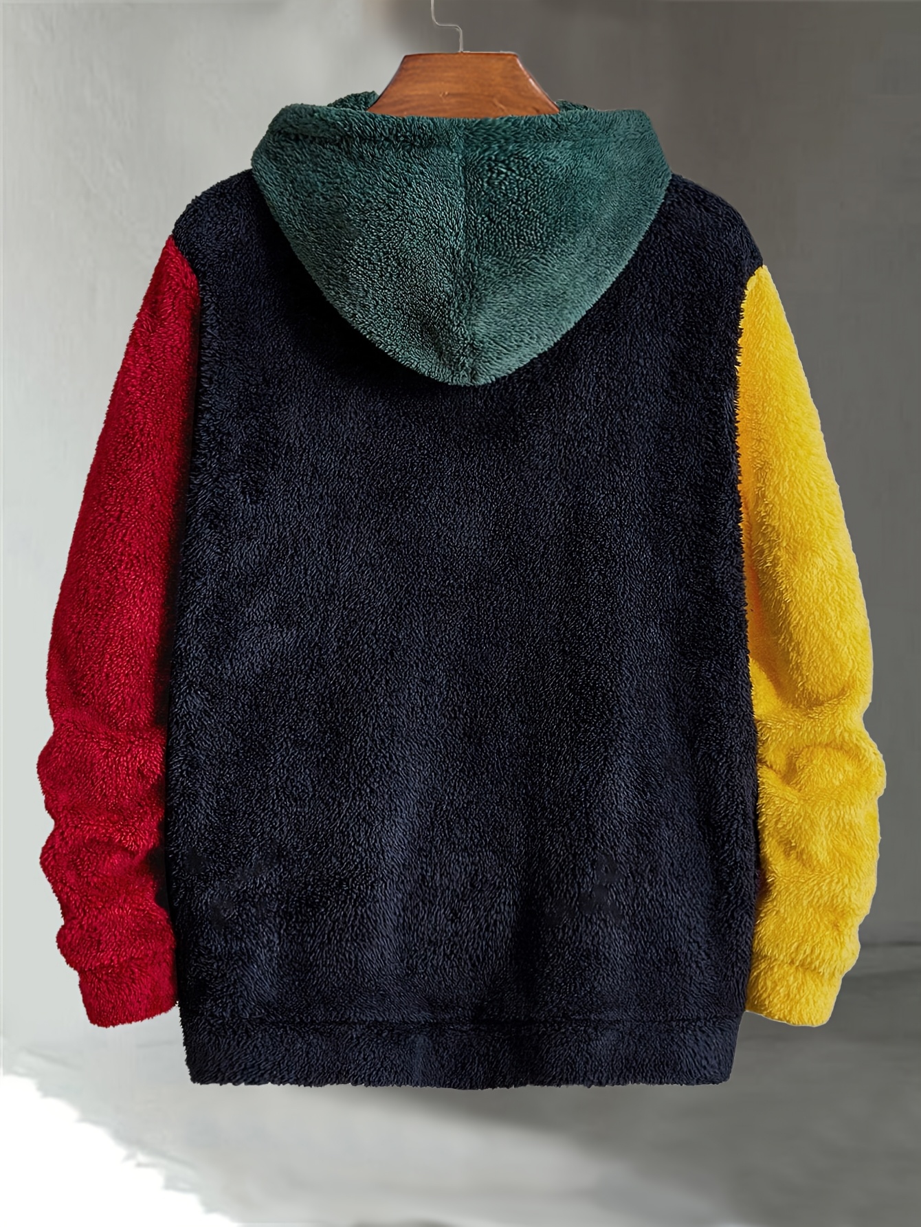 Men's Multicolor Fleece Hoodie with Patch - Warm, Casual Fall & Winter Sweatshirt with Drawstring Hood and Kangaroo Pocket, Casual Winter Wear|Color Block Hoodie|Soft Texture Sweatshirt