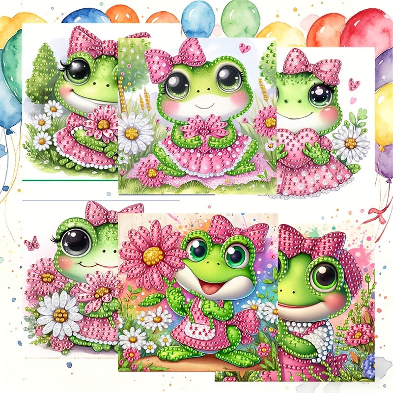 TEMU 6pcs Diy Unique New Diamond Painting Greeting Card Set, Pink Series Pattern Cards, Birthday And Holiday Greeting Cards, Adult Handmade Craft