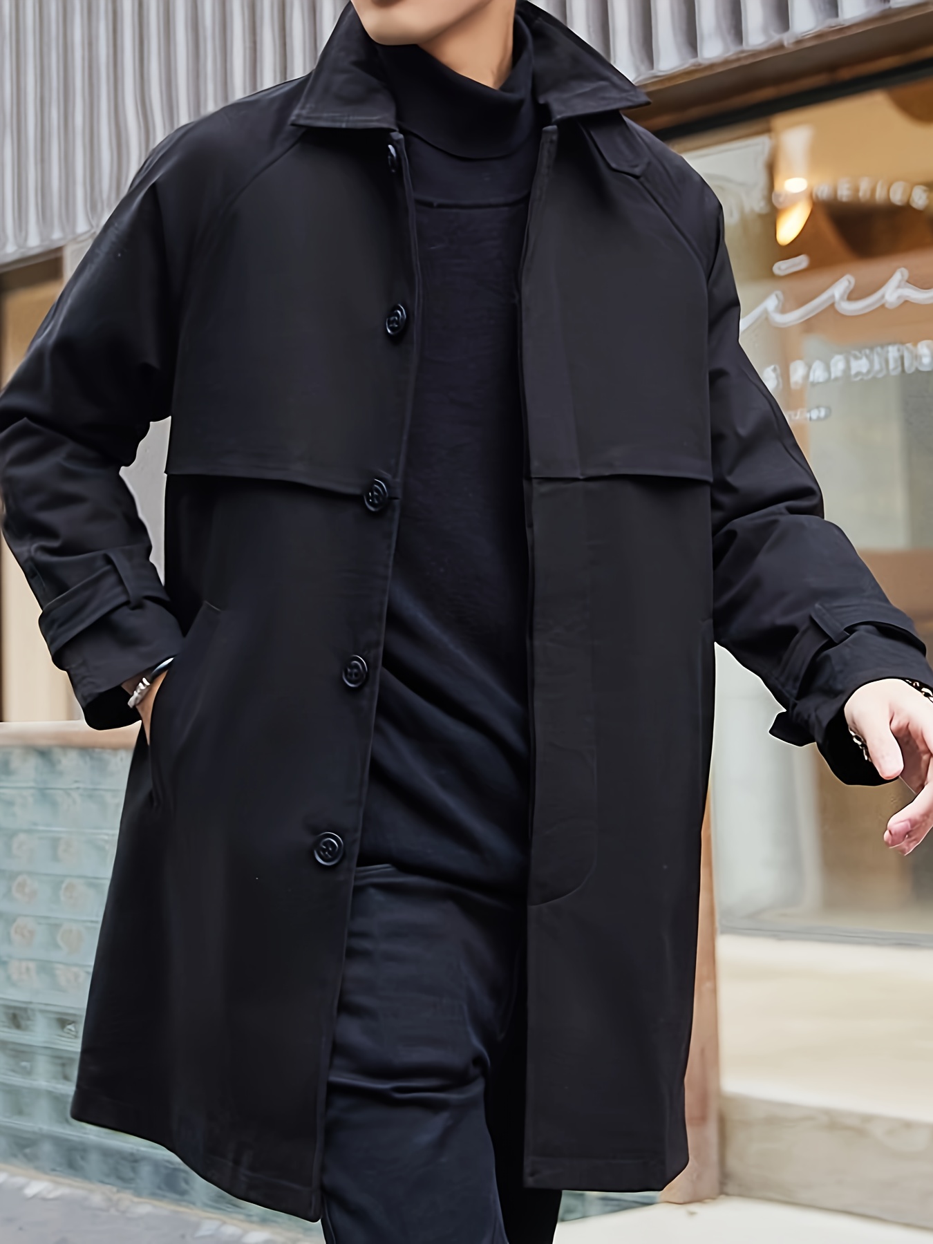 men's casual british style length trench coat relaxed Temu New