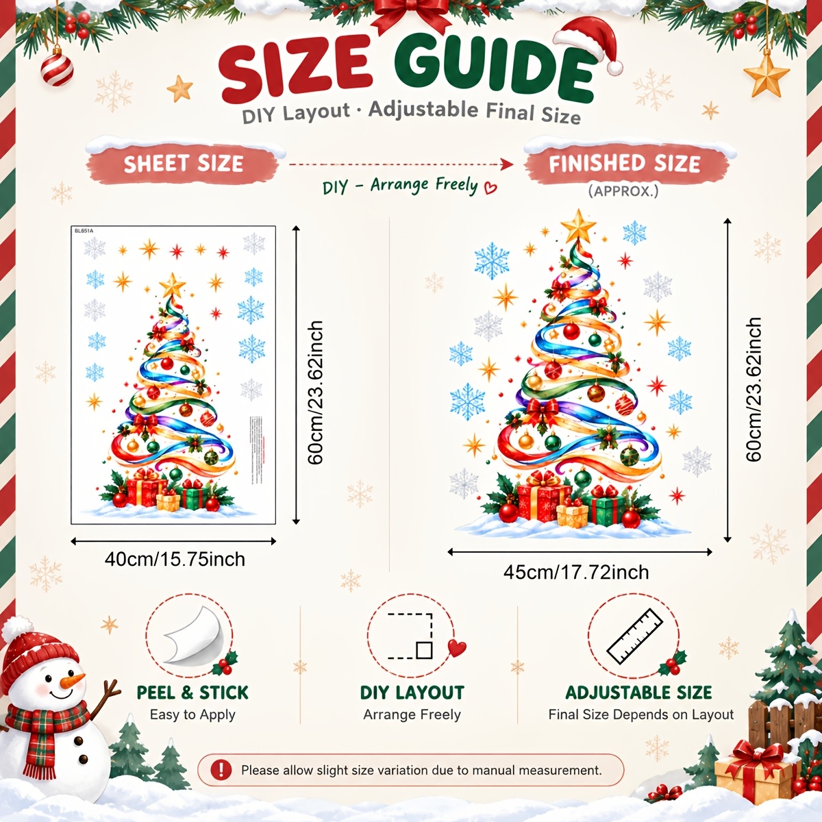TEMU 1 pz Adesivo statico per finestra 40�60 cm con albero di Natale, nastro , natalizia, scatola regalo e motivo a di , decalcomania riutilizzabile