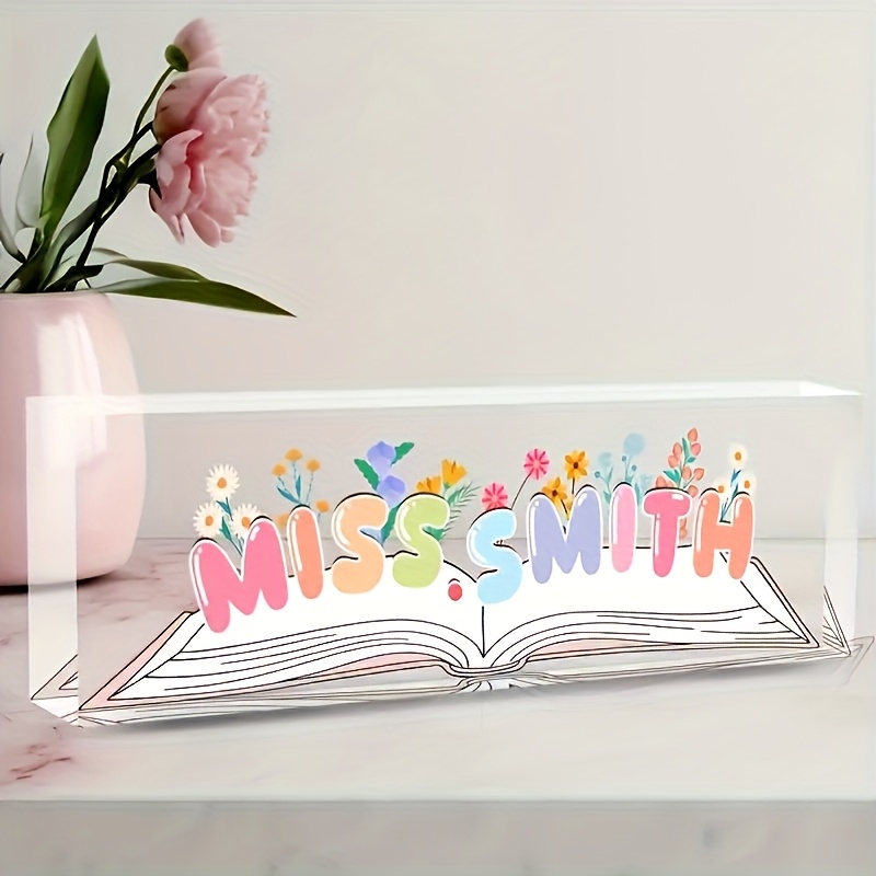 TEMU [2d Flat] Personalized Acrylic Desk Nameplate - Colorful With "miss " Text, Ideal For Graduation, Christmas, Easter, Valentine's Day & New Year