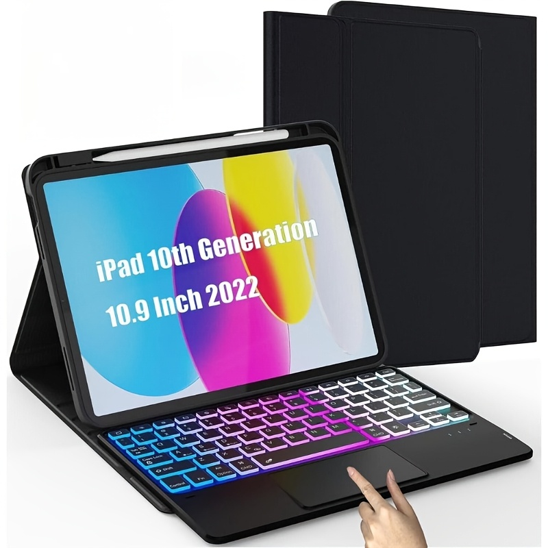 TEMU Fat For Ipad 10.9" 10th And For Ipad 11th (a16) Touchpad Keyboard Case, With Backlit Magnetic Detachable Keyboard, Touchpad, And Pencil Storage