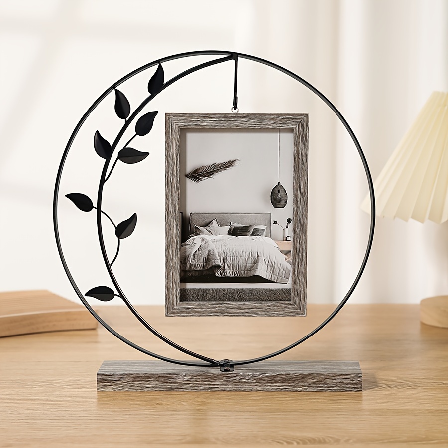 Image of 1pc Creative Metal Photo Frame, Golden And Black Desktop Ornaments, Family Photo Display Decoration