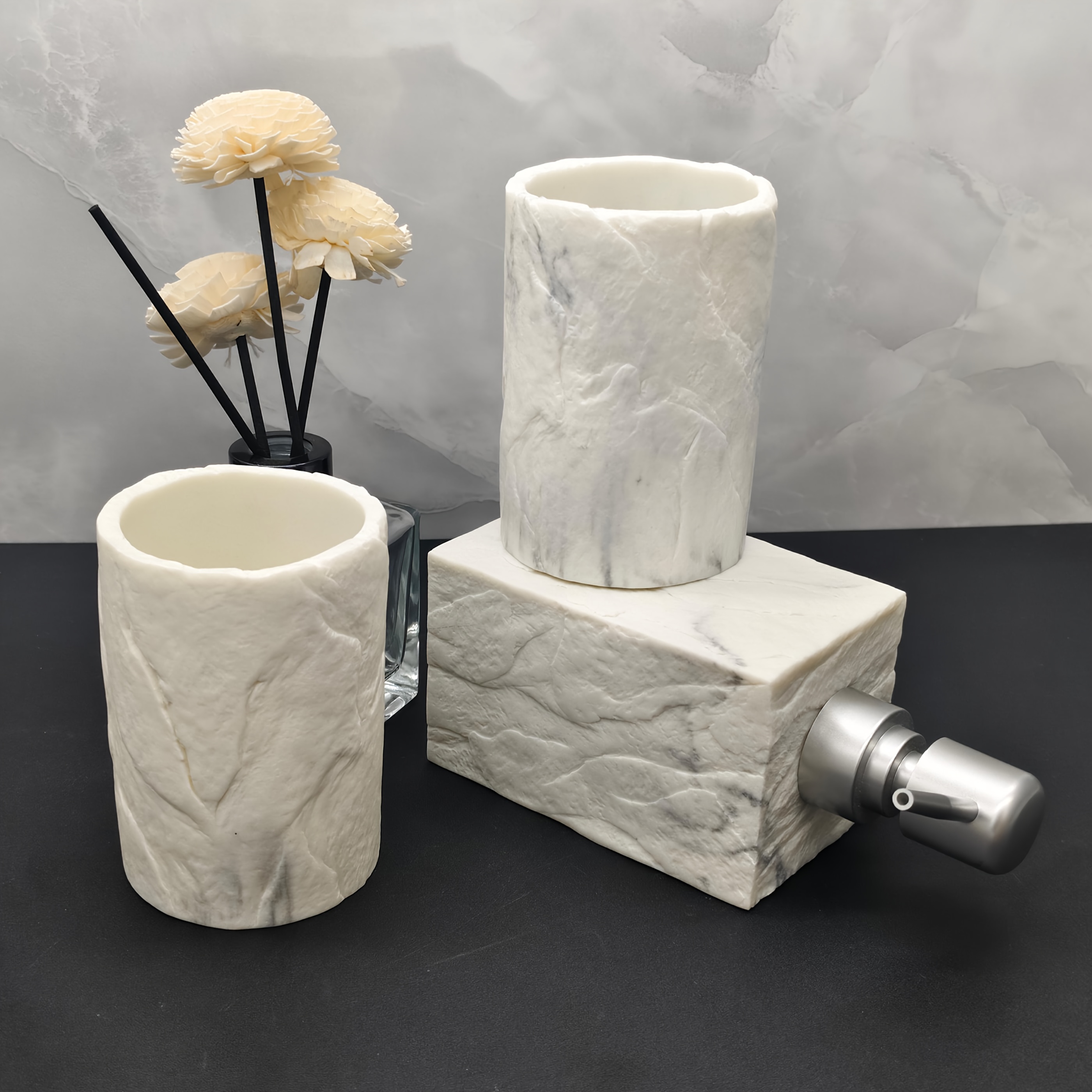 3pcs Bathroom Additions Set, Including 2 Bathroom Mouthwash Cups And 1 Soap Dispenser Bottle, Suitable for Hotel And Small Family Bathroom Kitchens