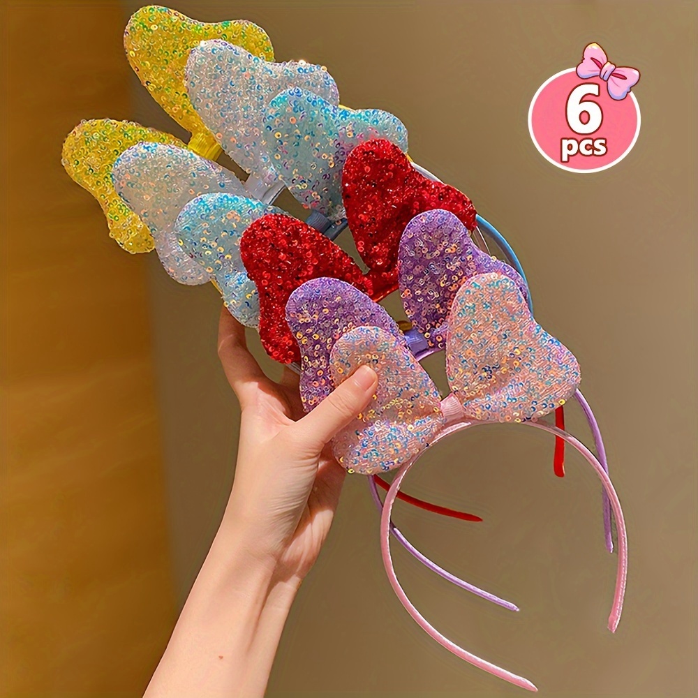 

6pcs Of Fashionable Sequined Large Bow Headbands Suitable For Girls As Gifts