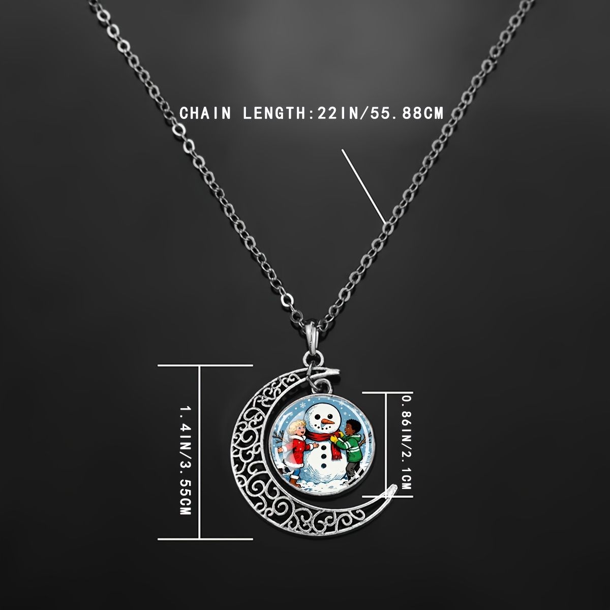 Women's Snowman Winter Scene Crescent Moon Necklace