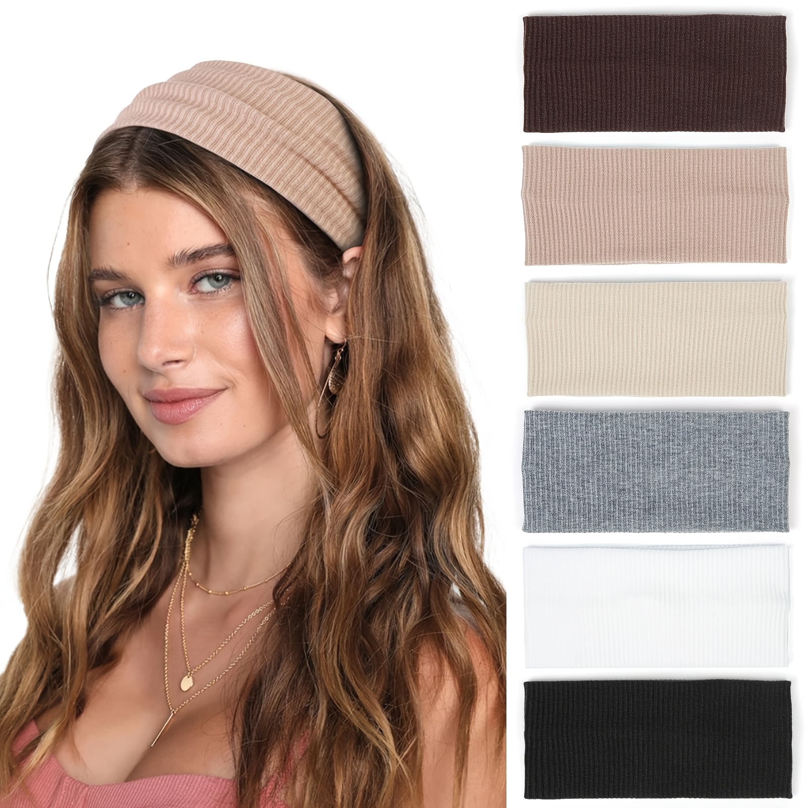 TEMU 6pcs Women's Wide Headbands, 8cm/3.1in, , Sporty And Casual, Stretchy, Sweat-absorbent Hairbands For Yoga And Running, Men's Headbands,
