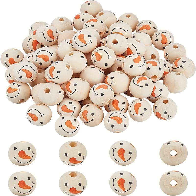 

40pcs Snowman Wooden Beads For Crafts, 20mm Printed Face Wood Beads With 4mm Hole For Diy Jewelry, Macrame, Garland, Necklace Making And Home Decor - No Power Needed Beading Supplies