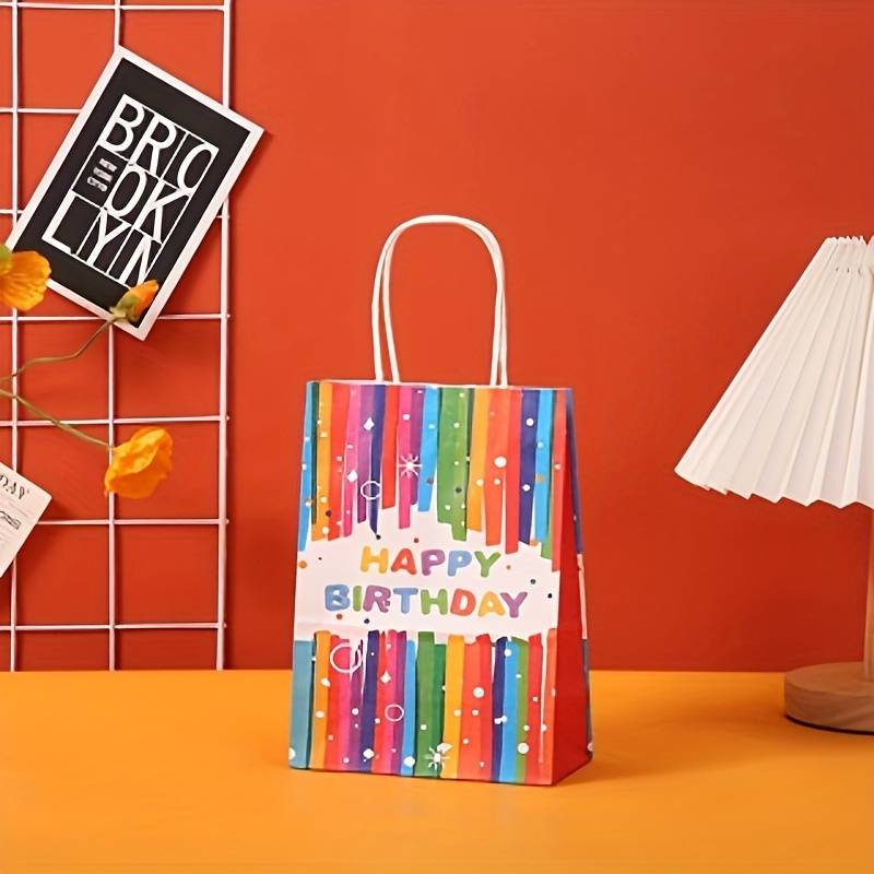 20 Sacchetti Regalo Per Compleanno Bambini Con Pois E 24 Adesivi 'Thank You' - Carta Kraft Resistente, 19x13x3.5 Cm