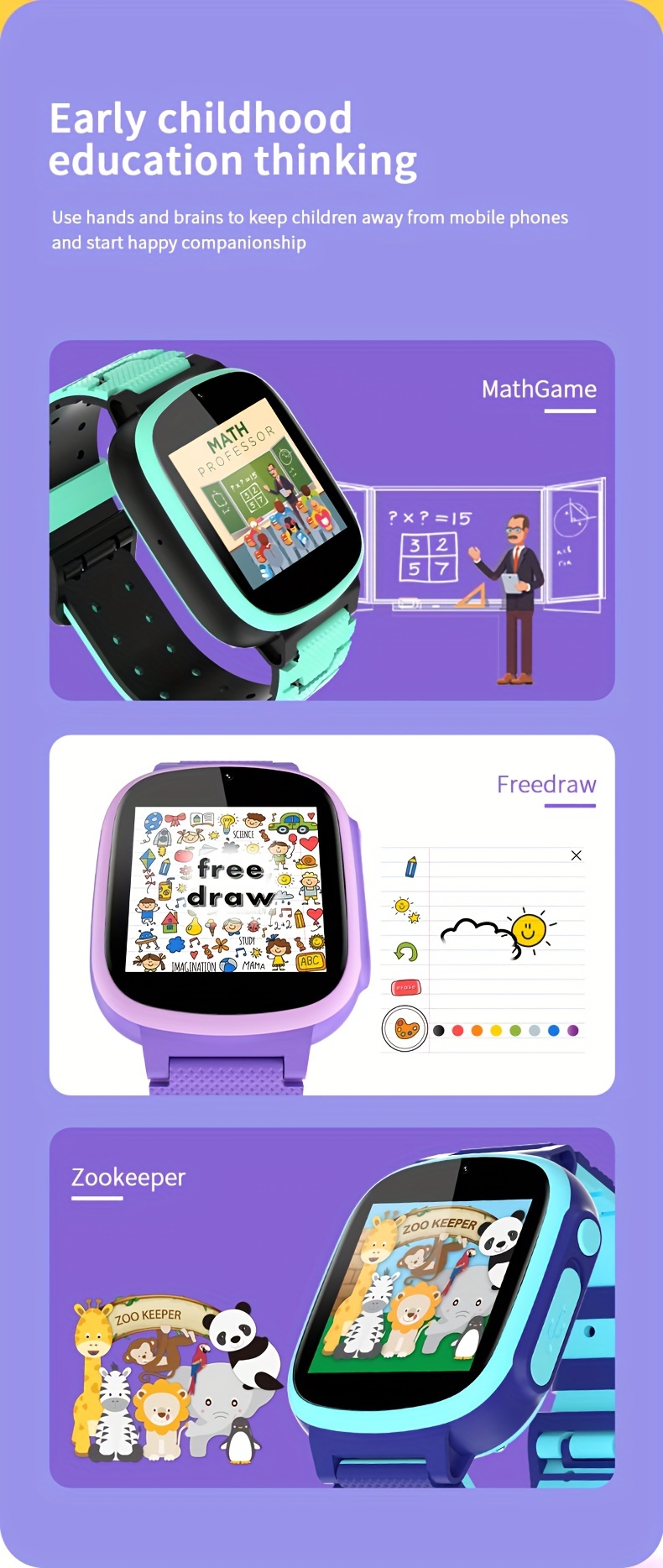 kids smart watch with hd camera 119mb storage 20 educational games   plastic case electronic movement silicone band blue details 9