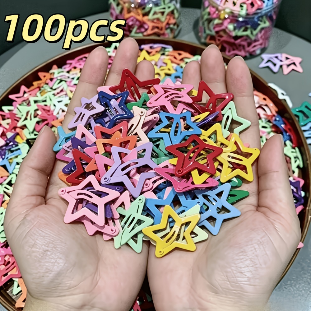 TEMU 100pcs Random Hair Clips, Cute Hollow Hair Clips, Candy-colored Metal Snap Hair Clips, Y2k Style Daily Party Hair Additions For Women