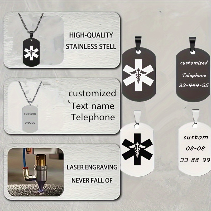 Custom Alarm Necklace ID Name Phone Number Initials Pendant Necklace Men