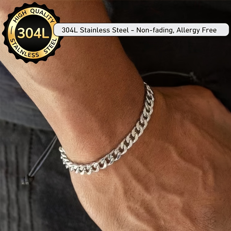 Image of 1pc 7mm Width 304l 304l Stainless Steel Cuban Bracelet For Men And Women, Fashion Additions Y2k Jewelry Decoration Gift, Washable, Corrosion-resistant, And Durable