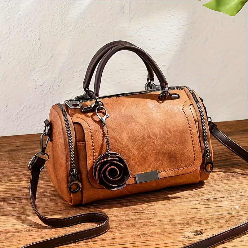 Nostalgic Classic Boston Pillow Bag, Stylish And Versatile Small Floral Handbag With Zipper Wallet, Women's Small Backpack