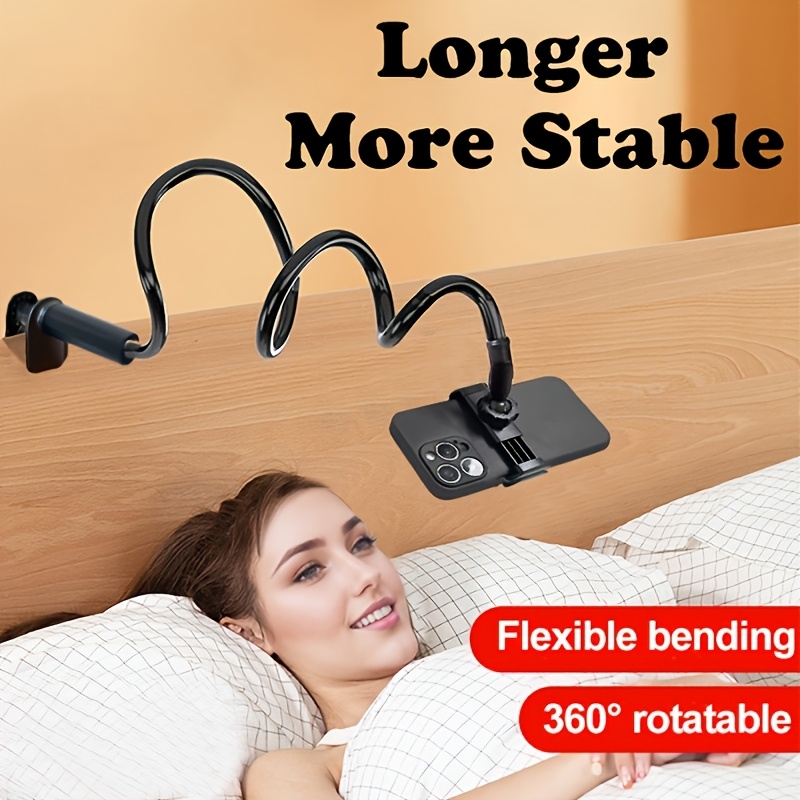 1pc adjustable flexible arm phone holder with 360 rotation ergonomic bed mount for hands free viewing stable flexible clamp for smartphones tablets e readers ideal for bed desk car use bedside accessory sleek metallic clamp design Product details 0