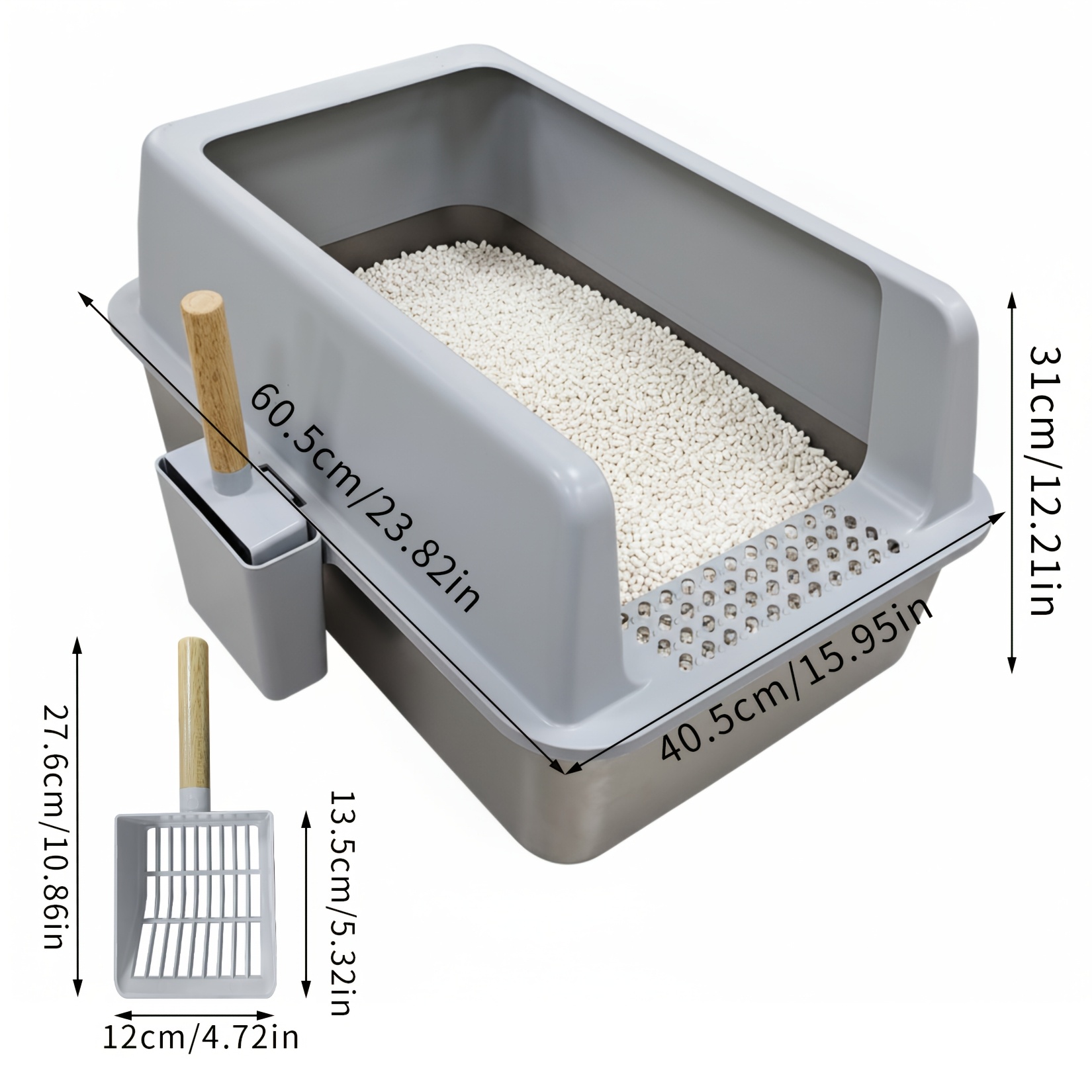 TEMU Eine Packung einer Edelstahl-Katzenbox, die leicht zu reinigen ist, kratzfest und rostfrei ist, mit hohen Seiten und einem offenen Design,