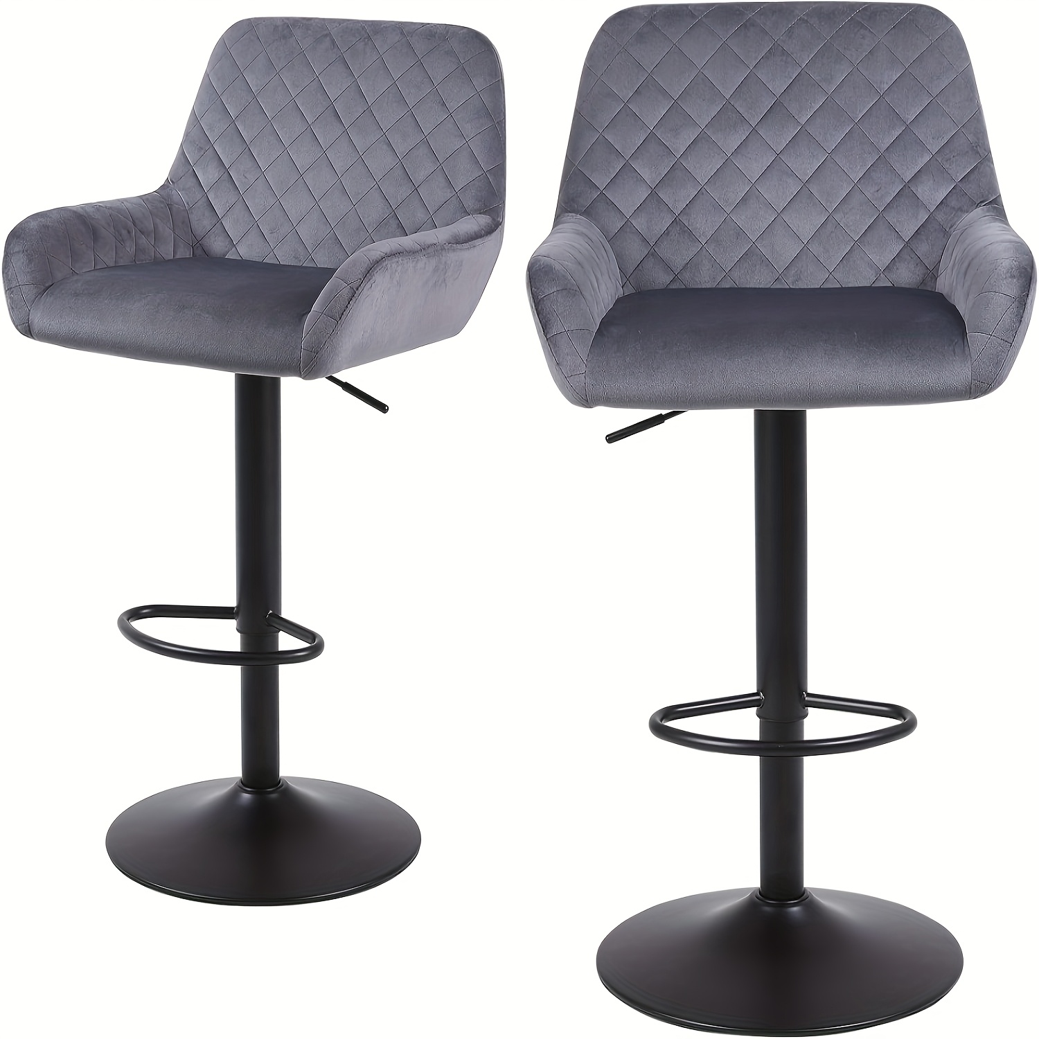 Image of 2pcs For Bar Stool Set, Height-adjustable Swivel For Bar Stool With Backrest And Armrests, Made Of Velvet Fabric, Suitable For Bars, Restaurants, Kitchens, Load-bearing 150kg