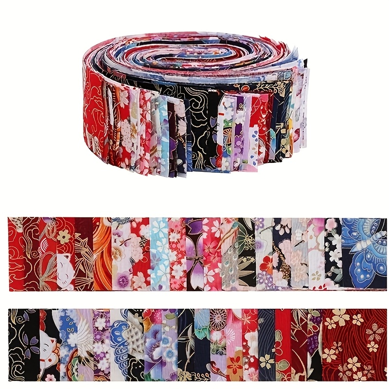 

40pcs Japanese Fabric Strip Set - Geometric Patterns, Pre-cut For Diy Crafts, Quilting & Doll Clothes, Hand Wash Only, Sewing Supplies Accessories