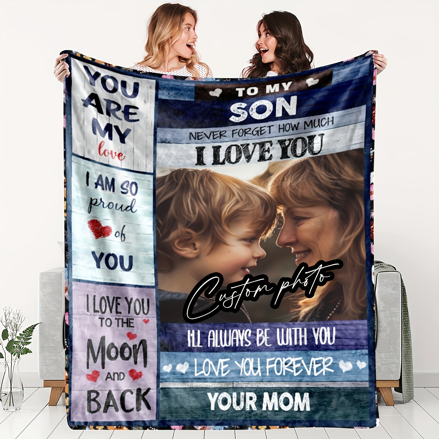

Custom Photo Blanket Personalized Custom Gift Blanket Mommy To Son Exclusive Gift Blanket Photo Blanket Custom Soft Flannel Sofa Blanket 1pc