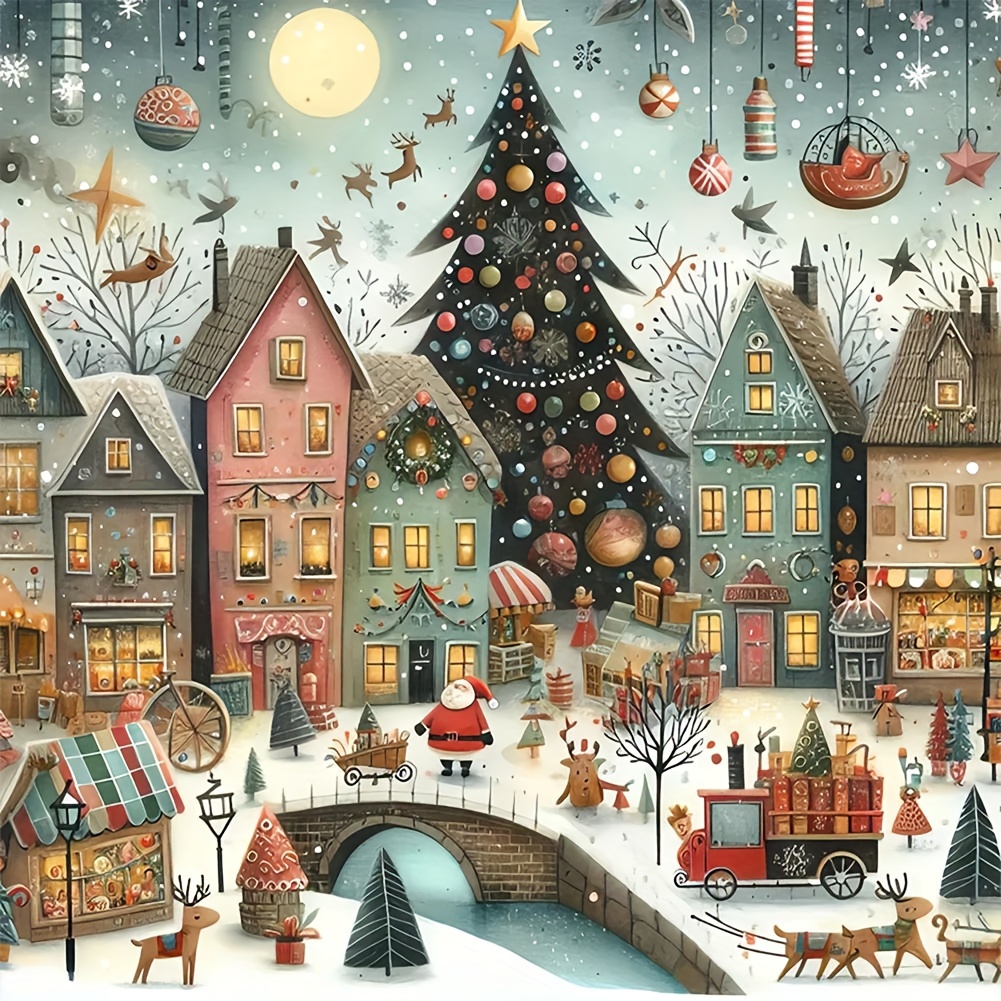 

5d Diy Diamond Painting Kit - Diamonds Christmas Town By Art For Decor, Art For Bedroom, ,