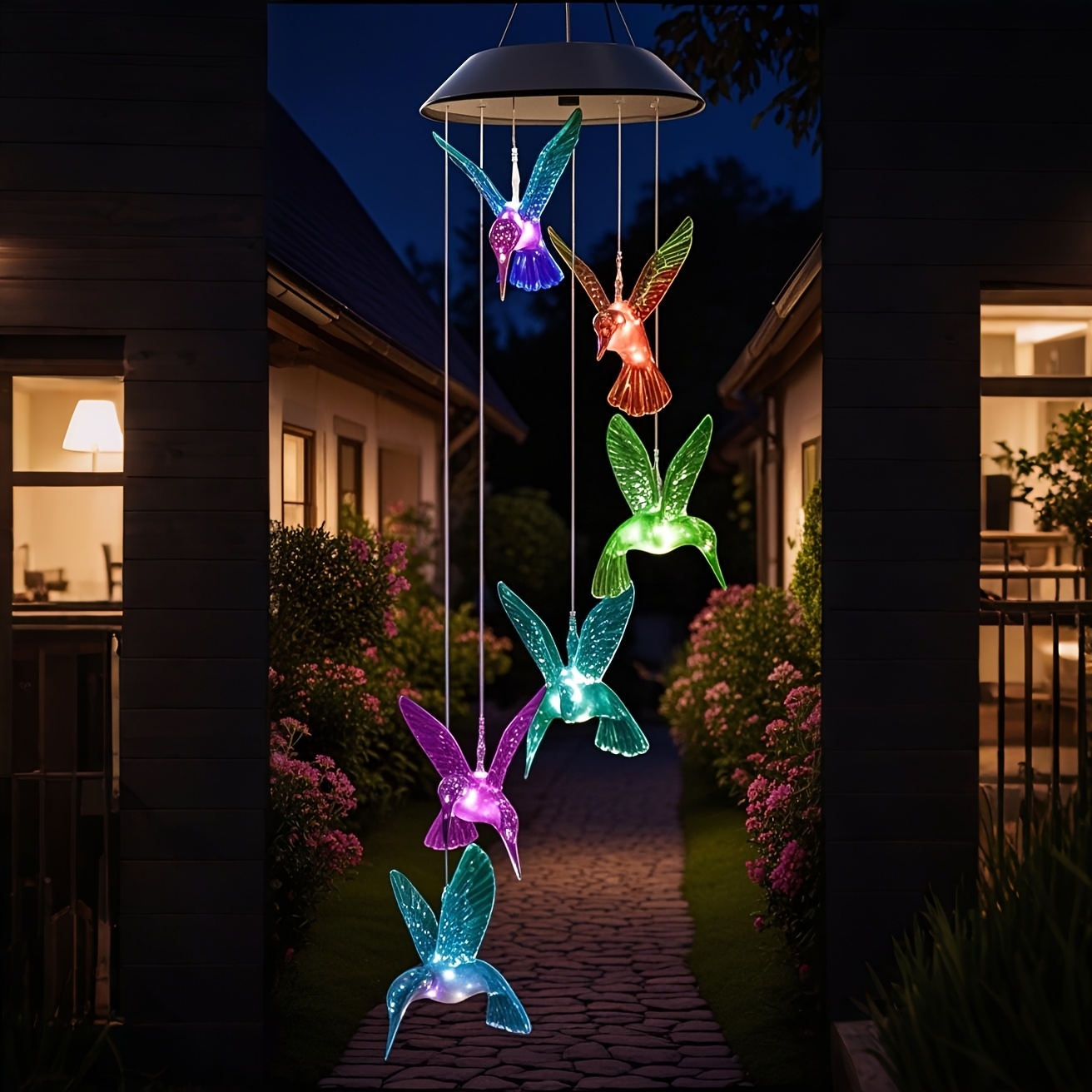 Hummingbird Wind Chimes With Color-changing Led Lights, Outdoor Wind-activated Sound & Hanging Garden Decor Suitable For Patio, Lawn, Gazebo - Plastic Wind Chime For Women' Gift, Mother' Day Present