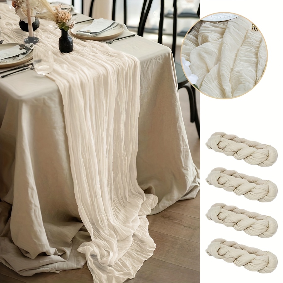 E-shop 4er-Set Beige Käsetuch Tischläufer - Romantische Bohème Hochzeit, Brautparty Dekoration, Elegante Rechteckige Polyester Tischdecke, Leichter