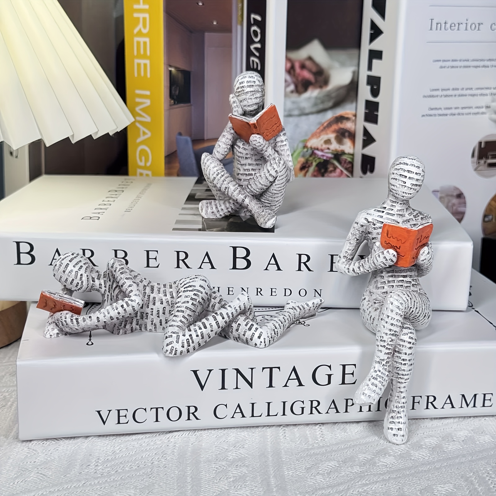 E-shop 3 Stk. Abstrakte Buch-Lesenden Menschenstatuen - Resin-Dekor mit Offenen Büchern & Lesepose, Motivationsgeschenk für von Büchern, Muttertag,