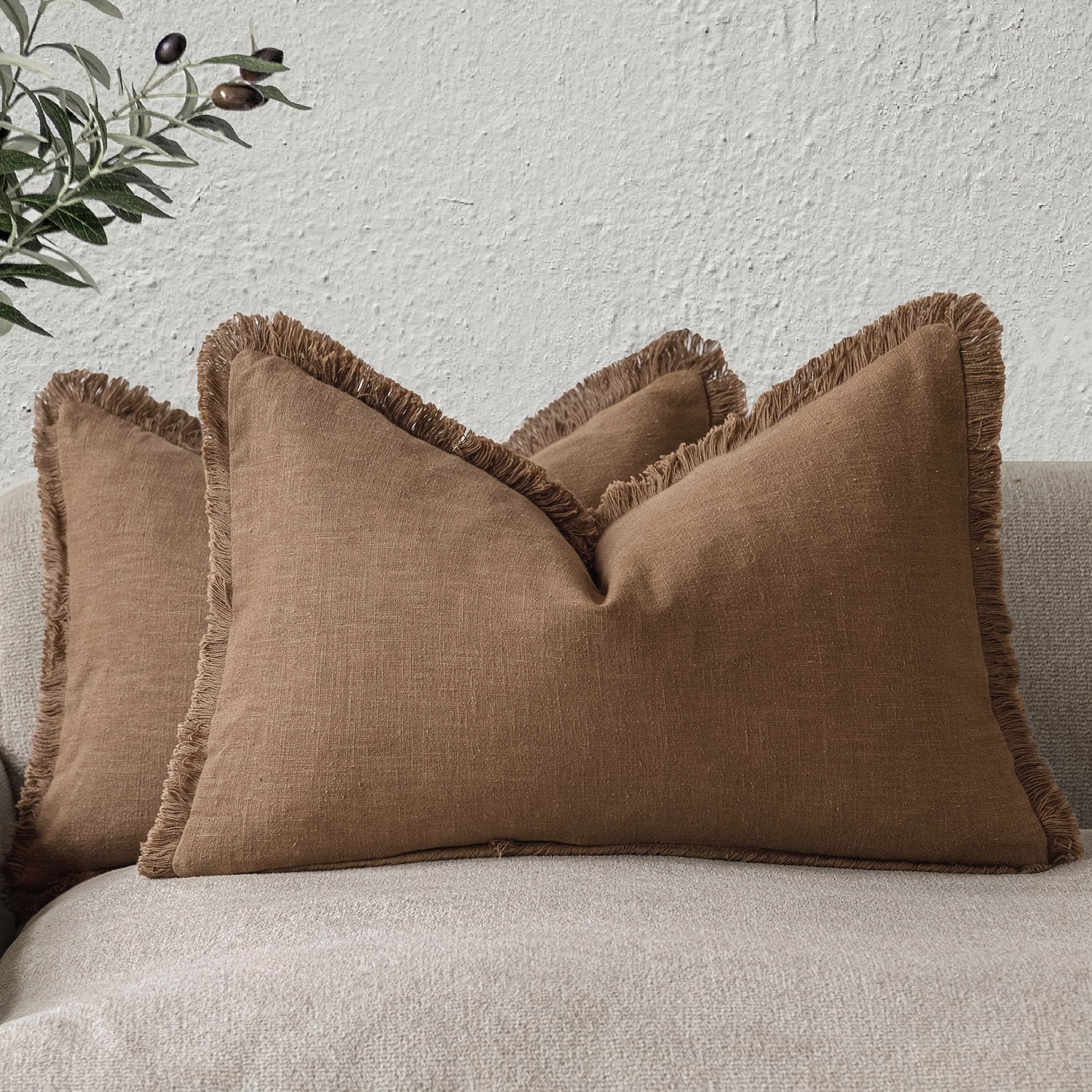Image of Eleont 2pcs Decorative Tassel Pillowcase Set, Comfortable Bohemian Farmhouse Cushion Covers With Tassels, Soft Pillowcases Suitable For Sofa, Bed, Living Room, And Home Decor