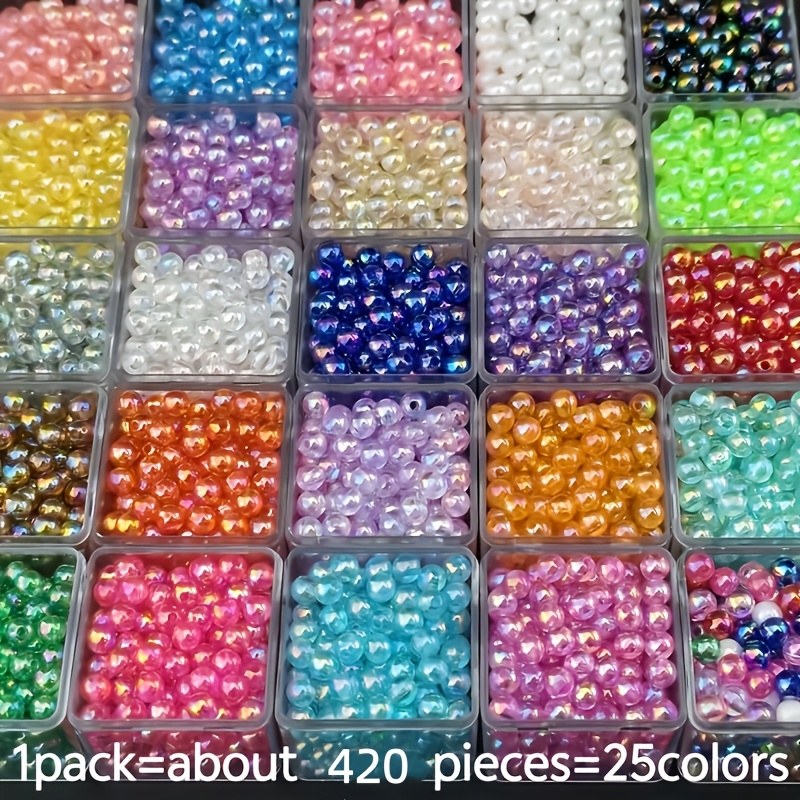 TEMU 420pcs 25 Colors Ab Iridescent Round Beads - 6mm Suitable For Jewelry Making, Diy Crafts, Beading Supplies With Ab Coating For Bracelets,