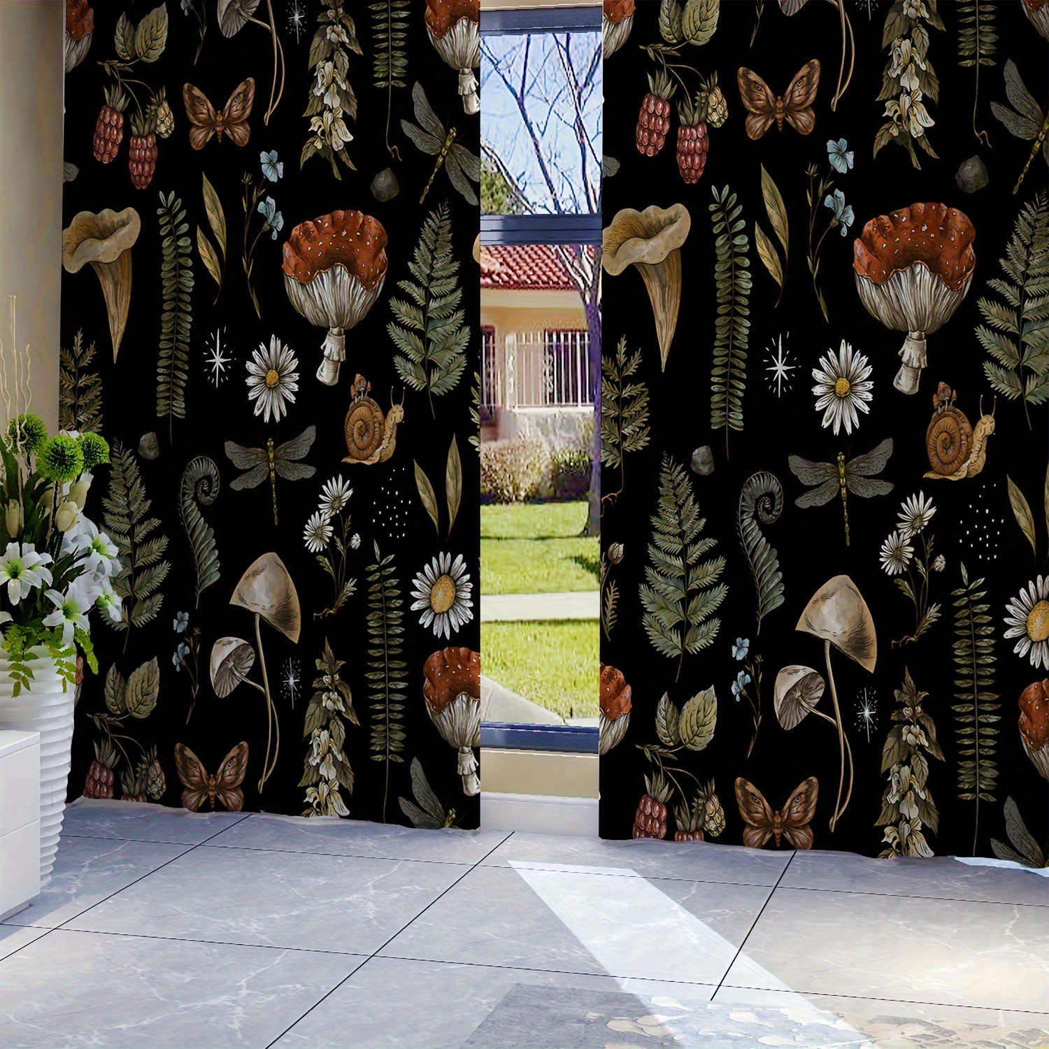 

2pcs Plant Print Curtains, Rod Pocket Decorative Window Drapes, Window Treatments For Bedroom Living Room, Home Decoration, Room Decoration