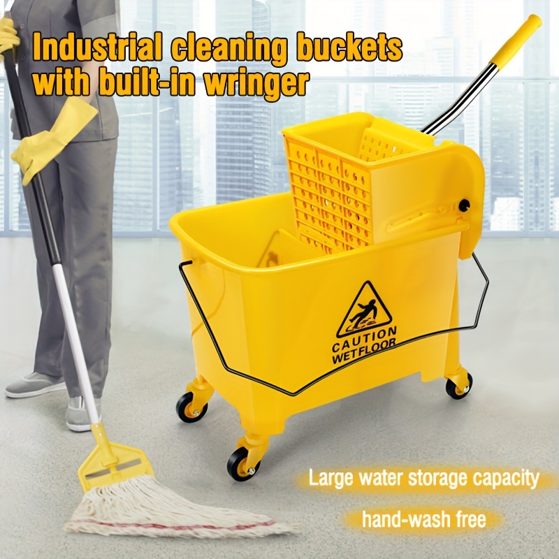 

1pc Commercial Mop Bucket With Push-down Wringer, Clean Water And Sewage Separation System, Water Press Bucket With 4 Moving Wheels, Easy-move, 25.98"l X 26.77"w X 10.82"h, Yellow