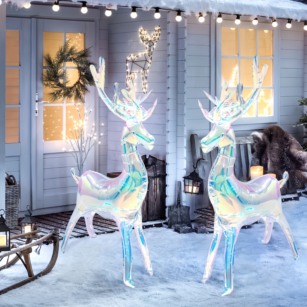 

1pc Christmas Reindeer Balloon, Self-sealing & Reusable 3d Aluminum Film, No Electricity Needed, Ideal For Holiday Party, Yard, Living Room Decor With Snowy Background